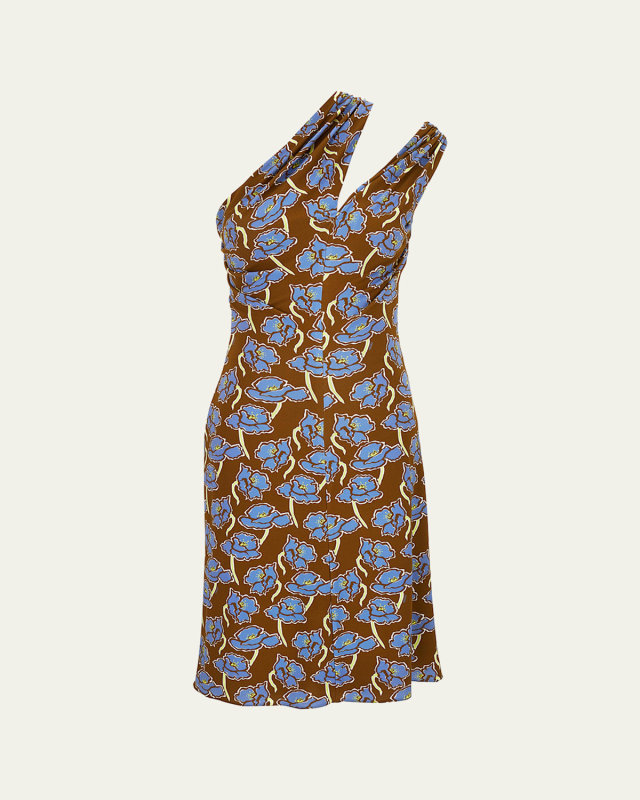 Floral Print One-Shoulder Backless Crepe Cocktail Dress